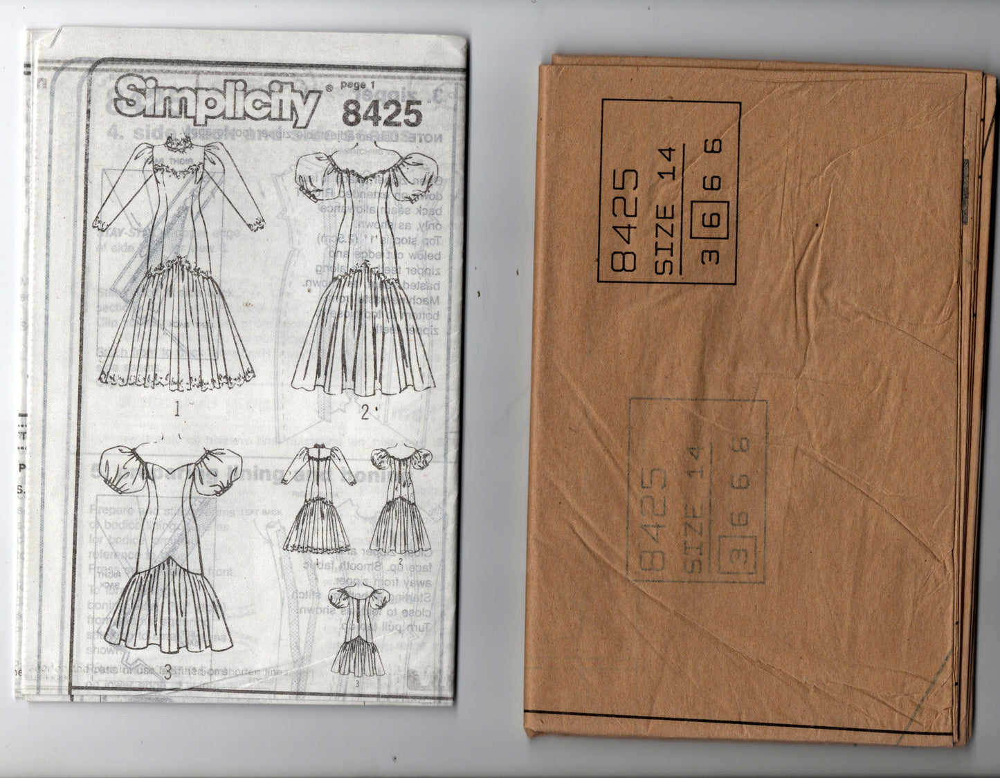 Simplicity 8425 Womens Puff Sleeved Mermaid Hem Flounced Wedding Dress 1980s Vintage Sewing Pattern Size 12
