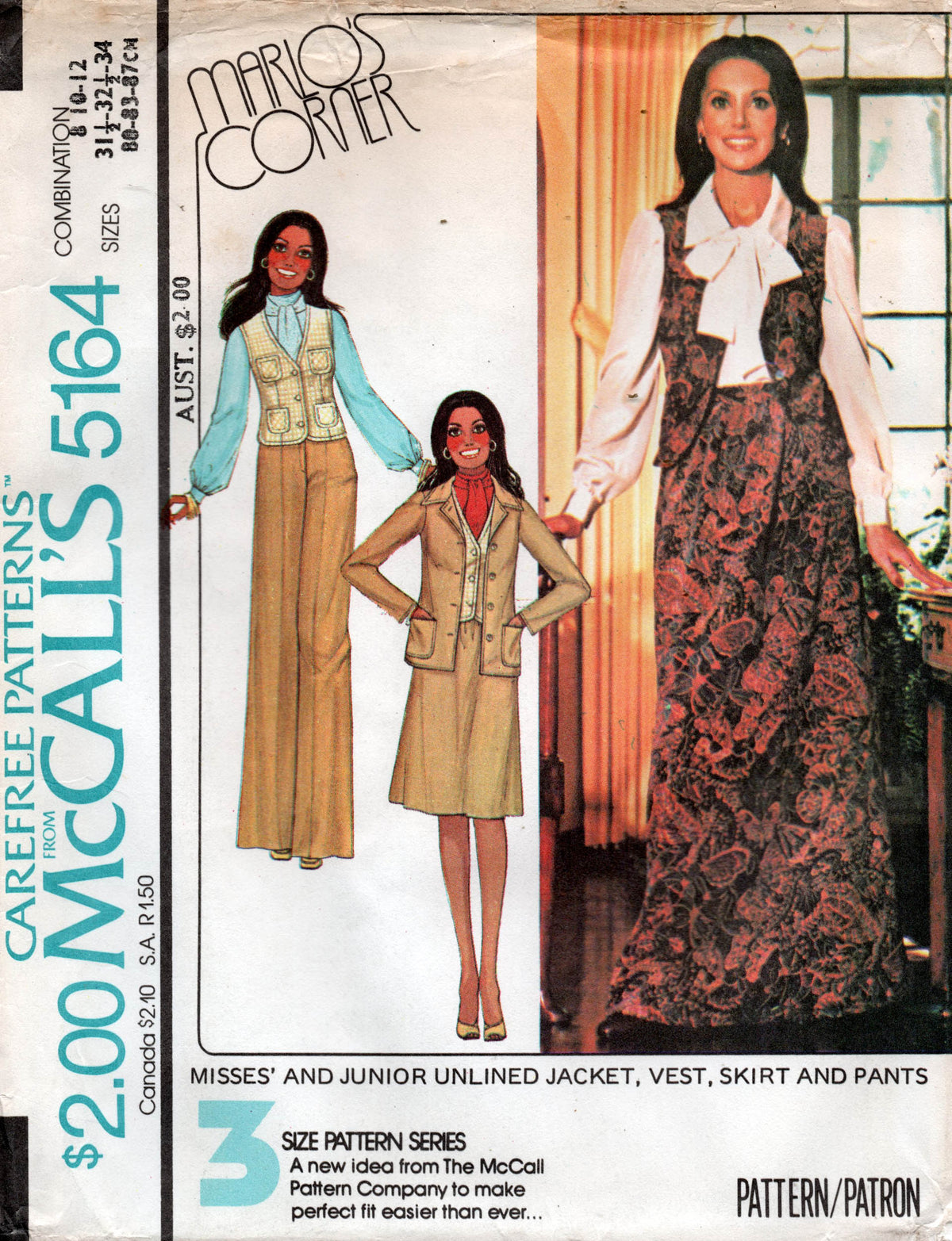 Paper Mccall Patterns McCall's 5164 Marlo's Corner Womens Jacket Vest Skirt & Pants 1970s ...