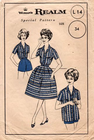 1960s Vintage Sewing Pattern Pencil Pants Blouse Bust 34 Quick 'N