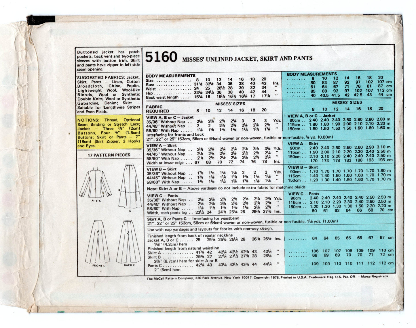 McCall's 5160 Marlo's Corner Womens Jacket Maxi Skirt & Pants 1970s Vintage Sewing Pattern Sizes 10 UNCUT Factory Folded