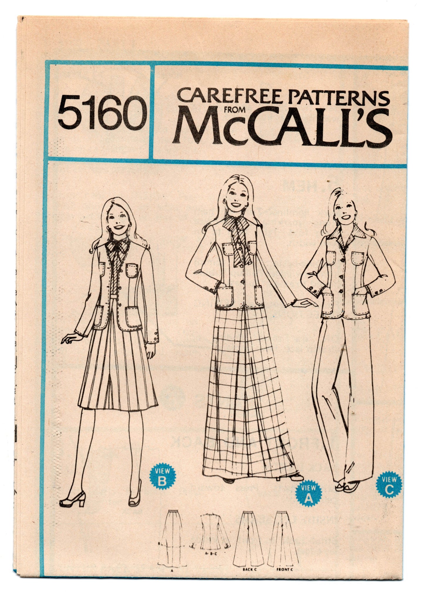McCall's 5160 Marlo's Corner Womens Jacket Maxi Skirt & Pants 1970s Vintage Sewing Pattern Sizes 10 UNCUT Factory Folded