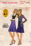 Style 3449 EASY Junior Petite Cardigan Bias Skirt & Stretch Tank Top 1970s Vintage Sewing Pattern Size 7 JP Bust 32 Inches