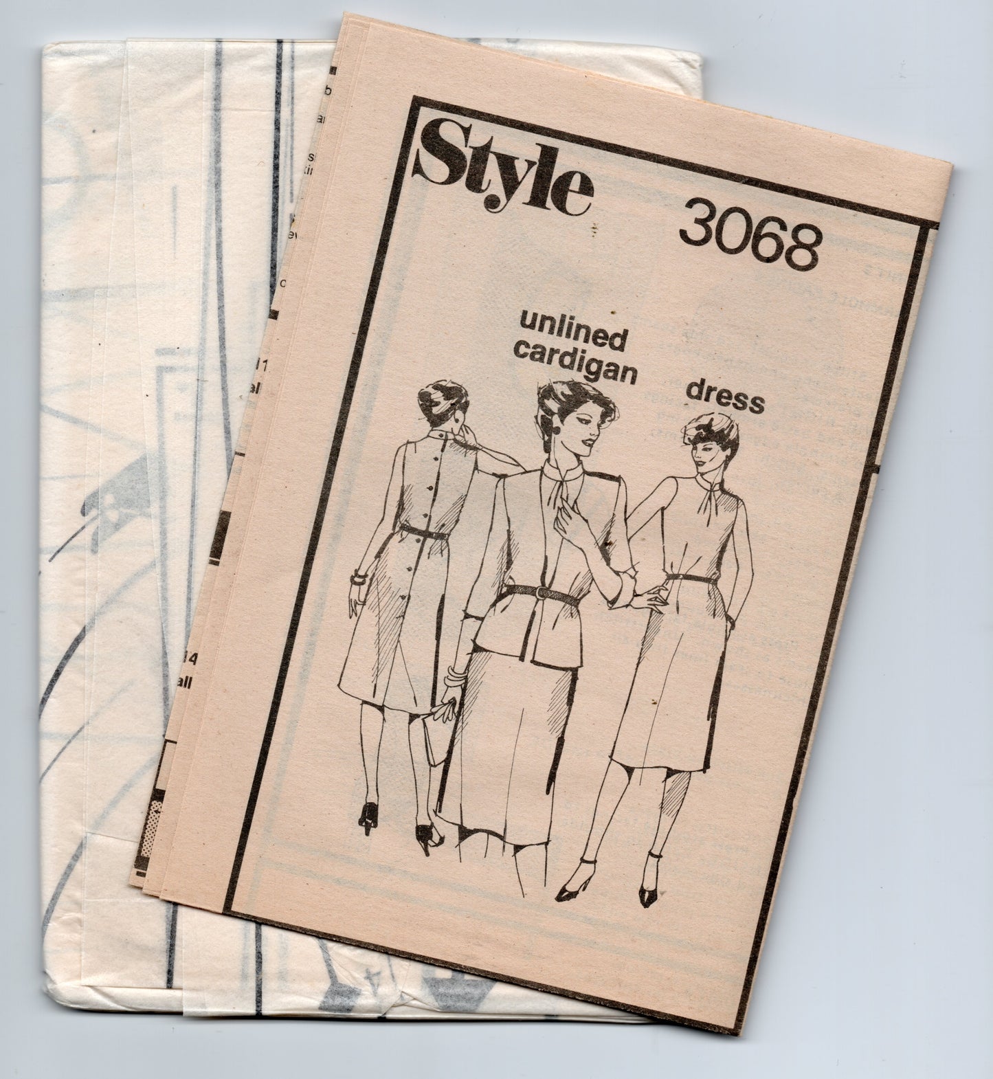 Style 3068 Womens Back Buttoned Dress & Cardigan Jacket 1980s Vintage Sewing Pattern Size 18 Bust 40 inches UNCUT Factory Folded