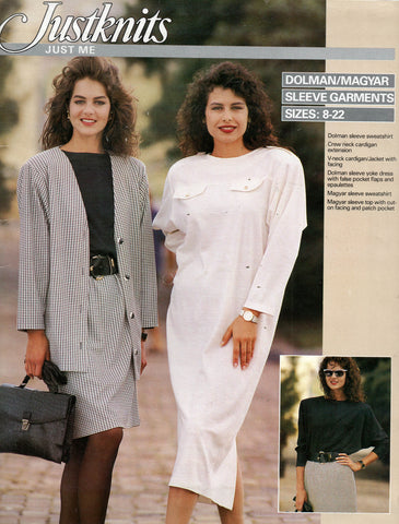 Justknits 9615 Womens Stretch Dolman/Magyar Sleeved Dress Top & Jacket 1980s Vintage Master Sewing Pattern Sizes 8 - 22 UNCUT Factory Folded