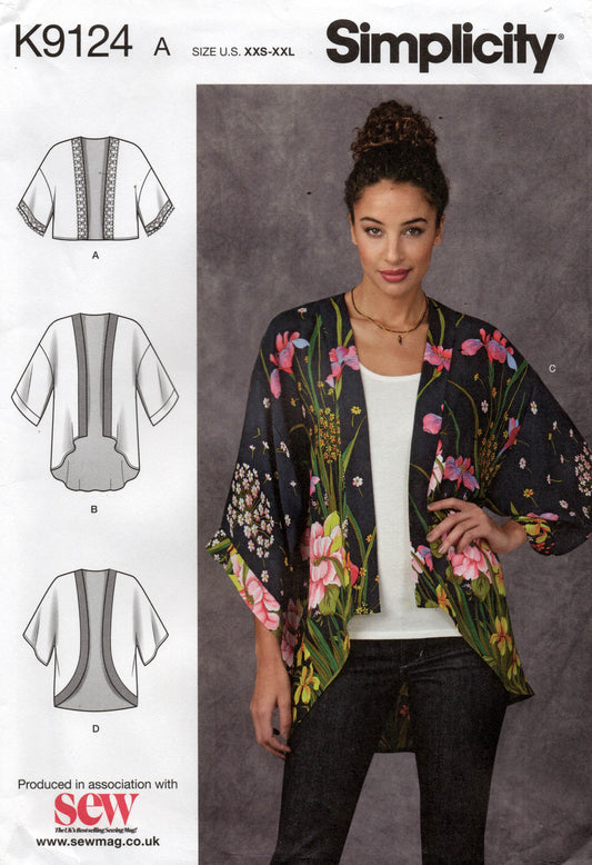 Simplicity 9124 Womens EASY Loose Fitting Kimono Jacket Sewing Pattern Size XXS - XXL UNCUT Factory Folded