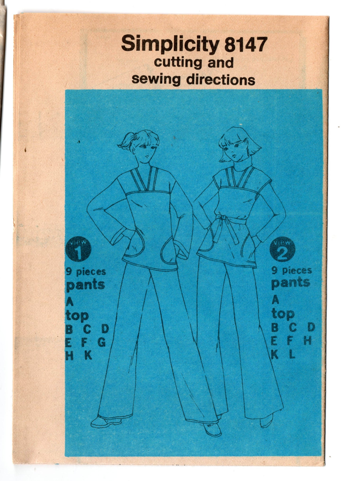 Simplicity 8147 Womens JIFFY Pullover Top & Pants 1970s Vintage Sewing Pattern Size 10 UNCUT Factory Folded