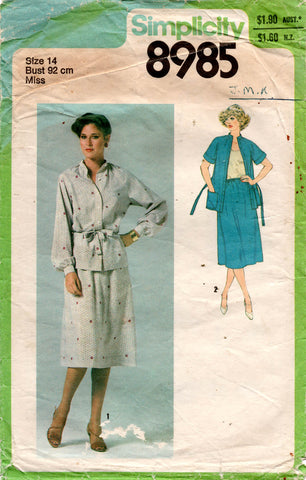 Simplicity 8985 Womens Two Piece Dress & Belt 1970s Vintage Sewing Pattern Size 14 Bust 36 inches