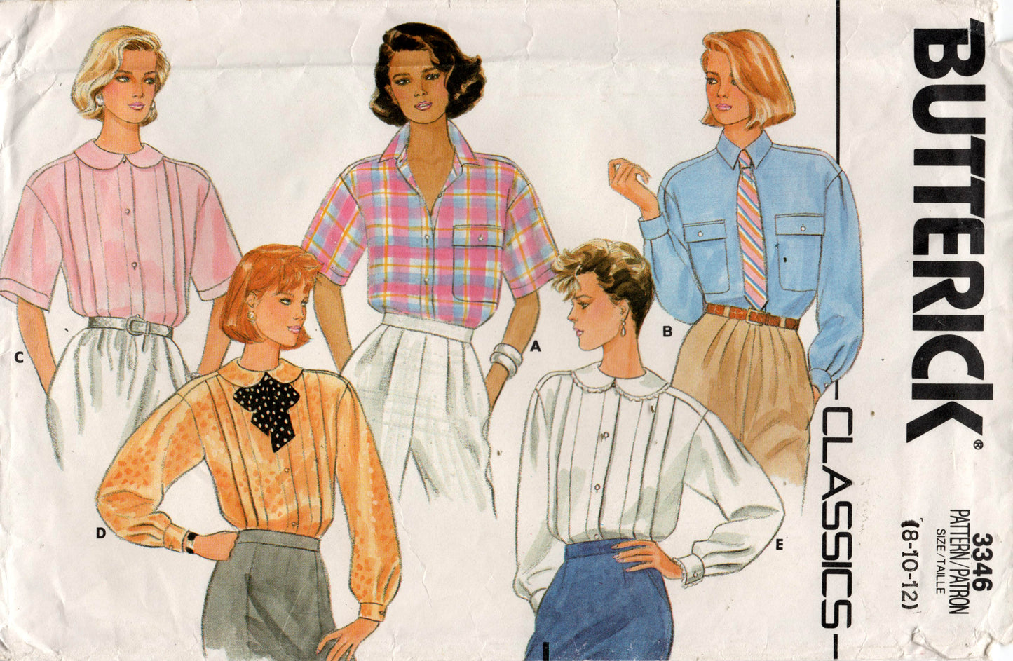 Butterick 3346 Womens Button Front Shirt with Variations 1980s Vintage Sewing Pattern Size 8 - 12