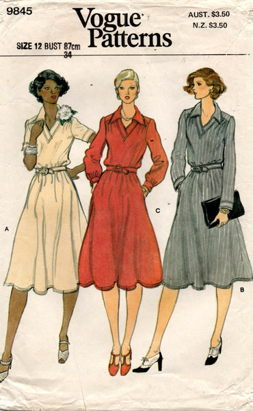 Vogue 9845 Womens Classic Shirtdress with Pockets 1970s Vintage Sewing Pattern Size 12 Bust 34 inches UNCUT Factory Folded