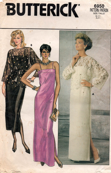 Butterick 6950 Womens Sheer Evening Blouse & Camisole Dress 1980s Vintage Sewing Pattern Size 12 UNCUT Factory Folded
