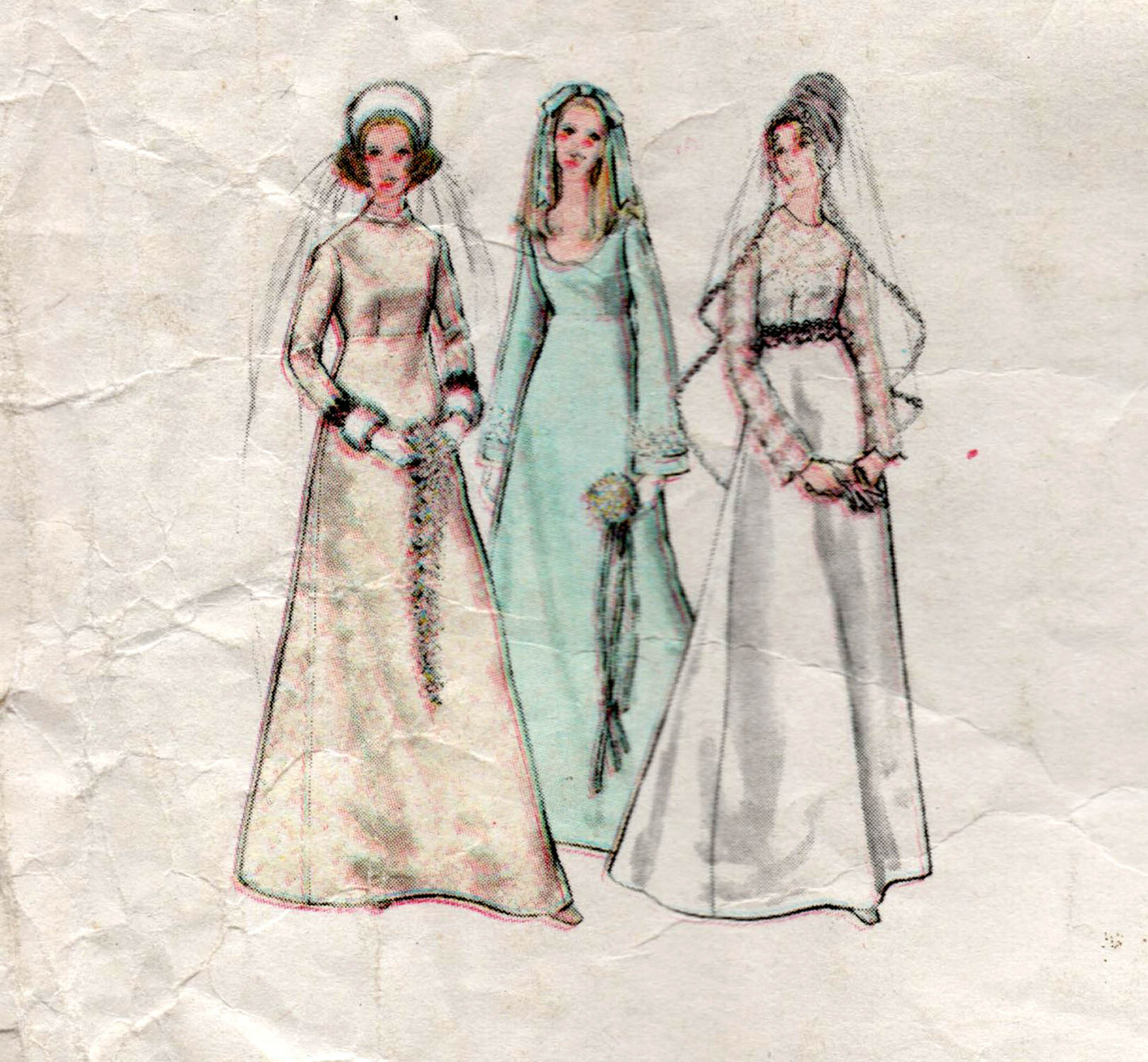 Vogue Special Bridal Design 2253 Womens High Waisted Bell Sleeved Wedding Dress 1970s Vintage Sewing Pattern Size 14 Bust 36 inches