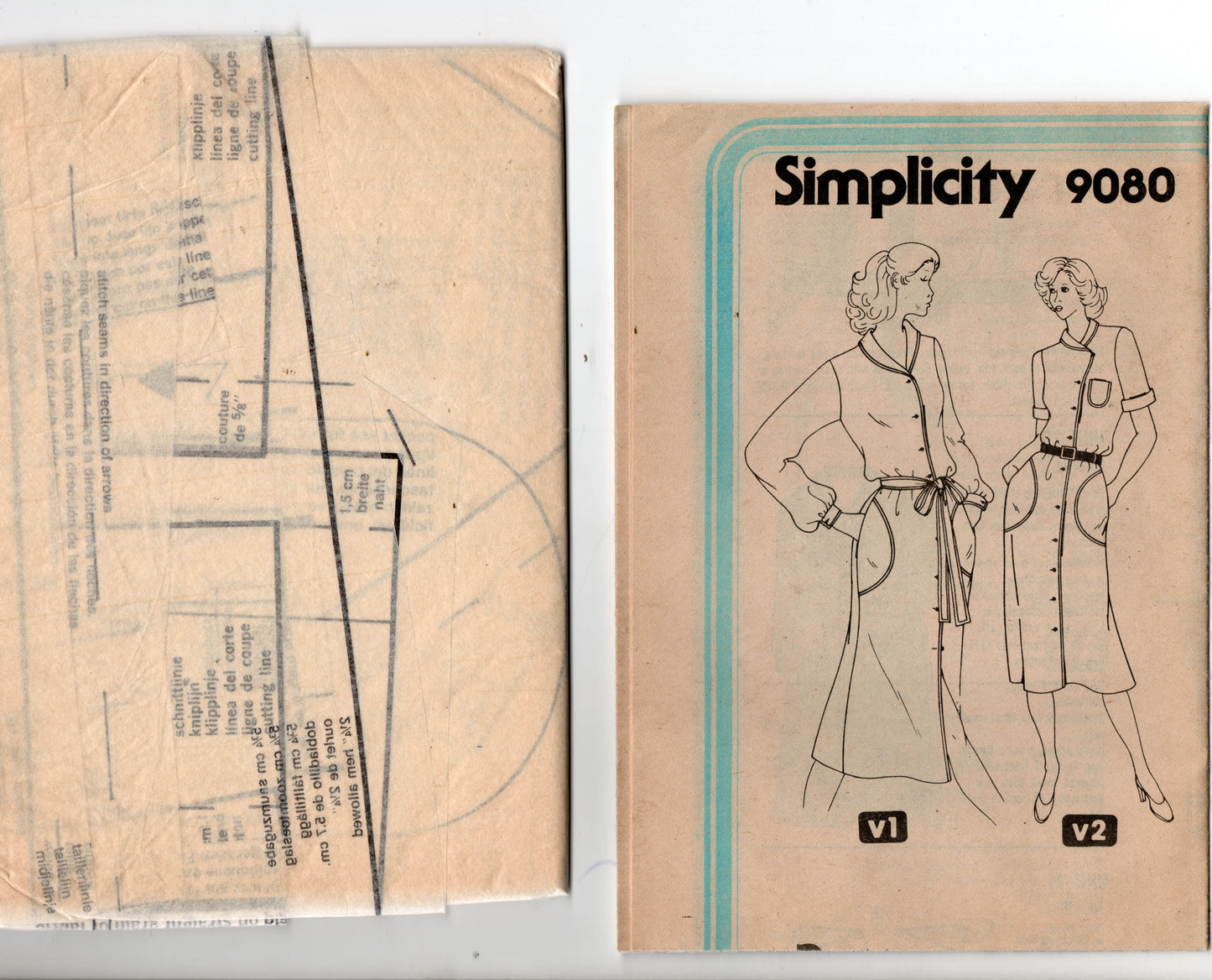 Simplicity 9080 Womens Dress with Shawl Collar & Pockets 1970s Vintage Sewing Pattern Size 14 UNCUT Factory Folded