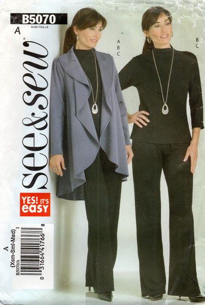 Butterick See & Sew B5070 Womens Stretch Shawl Collar Jacket Top & Pants Out Of Print Sewing Pattern Size XS - M UNCUT Factory Folded