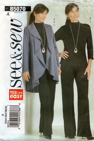 Butterick See & Sew B5070 Womens Stretch Shawl Collar Jacket Top & Pants Out Of Print Sewing Pattern Size XS - M UNCUT Factory Folded