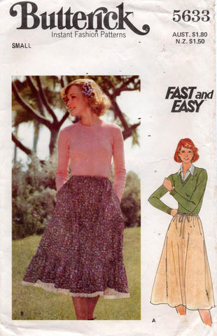 Butterick 5633 Womens Ruffled or Flared Skirt with Pockets 1970s Vintage Sewing Pattern Size SMALL Waist 24 - 25 inches