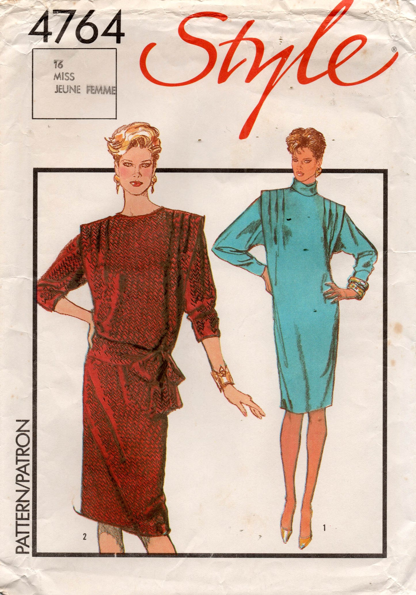 Style 4764 Womens Flanged Shoulder Dress 1980s Vintage Sewing Pattern Size 10 or 16