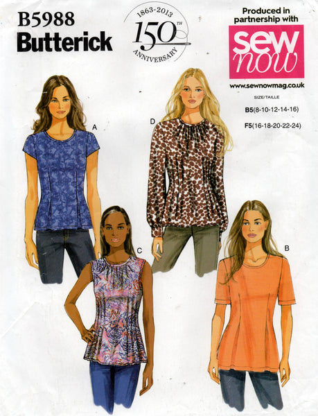 Butterick B5988 Womens EASY Tucked Front Pullover Tops Sewing Pattern Size 8 - 14 UNCUT Factory Folded