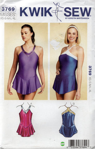 Kwik Sew 3769 Womens Stretch Leotards with Skirt & Neckline Trim Out of Print Sewing Pattern Size XS - XL UNCUT Factory Folded