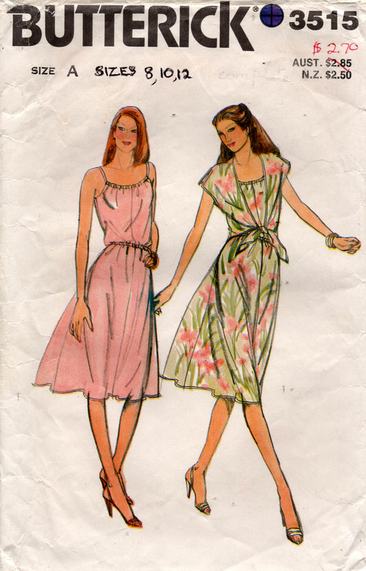 Butterick 3515 Womens EASY Tie Front Jacket & Dress 1980s Vintage Sewing Pattern Size 8 - 12
