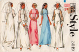 Style 3019 Womens Empire Waisted Bridesmaid or Wedding Dress Puff Sleeves Wide Cuffs Train 1970s Vintage Sewing Pattern Size 10 Bust 32.5 inches UNCUT Factory Folded