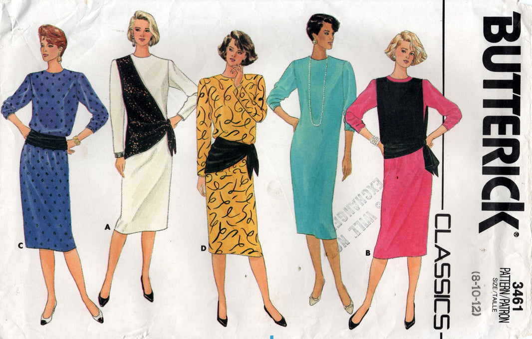 1980's Butterick One Shoulder Dress or Tunic Pattern - Bust 34