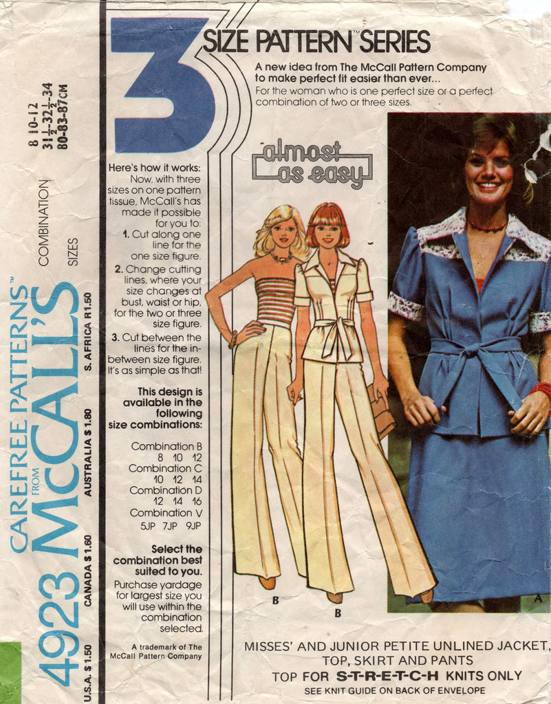 McCall's 4923 Womens Retro Jacket Stretch Tube Top Skirt & Pants 1970s