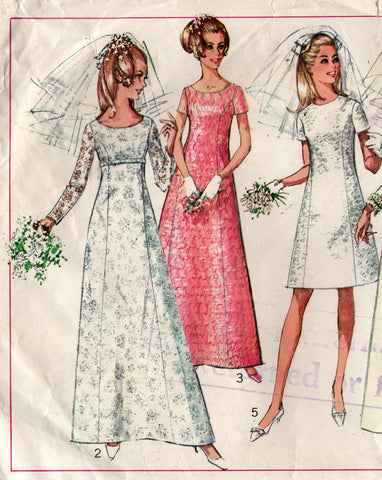 Simplicity 7538 Womens Princess Seamed Wedding or Bridesmaids Dress 1960s Vintage Sewing Pattern Size 12 Bust 34 inches