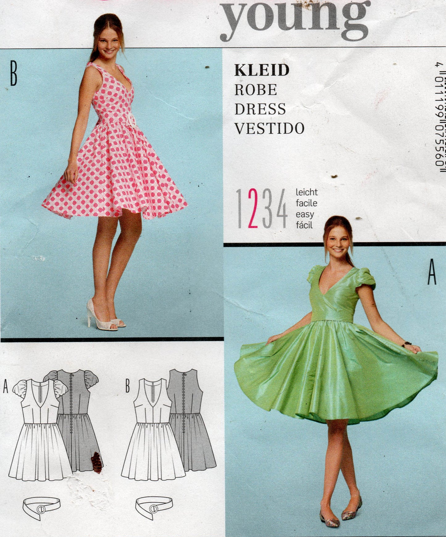 Burda Young 7556 Womens Fifties Style Full Skirt Dress Sewing Pattern Sizes 6 - 18 UNCUT Factory Folded