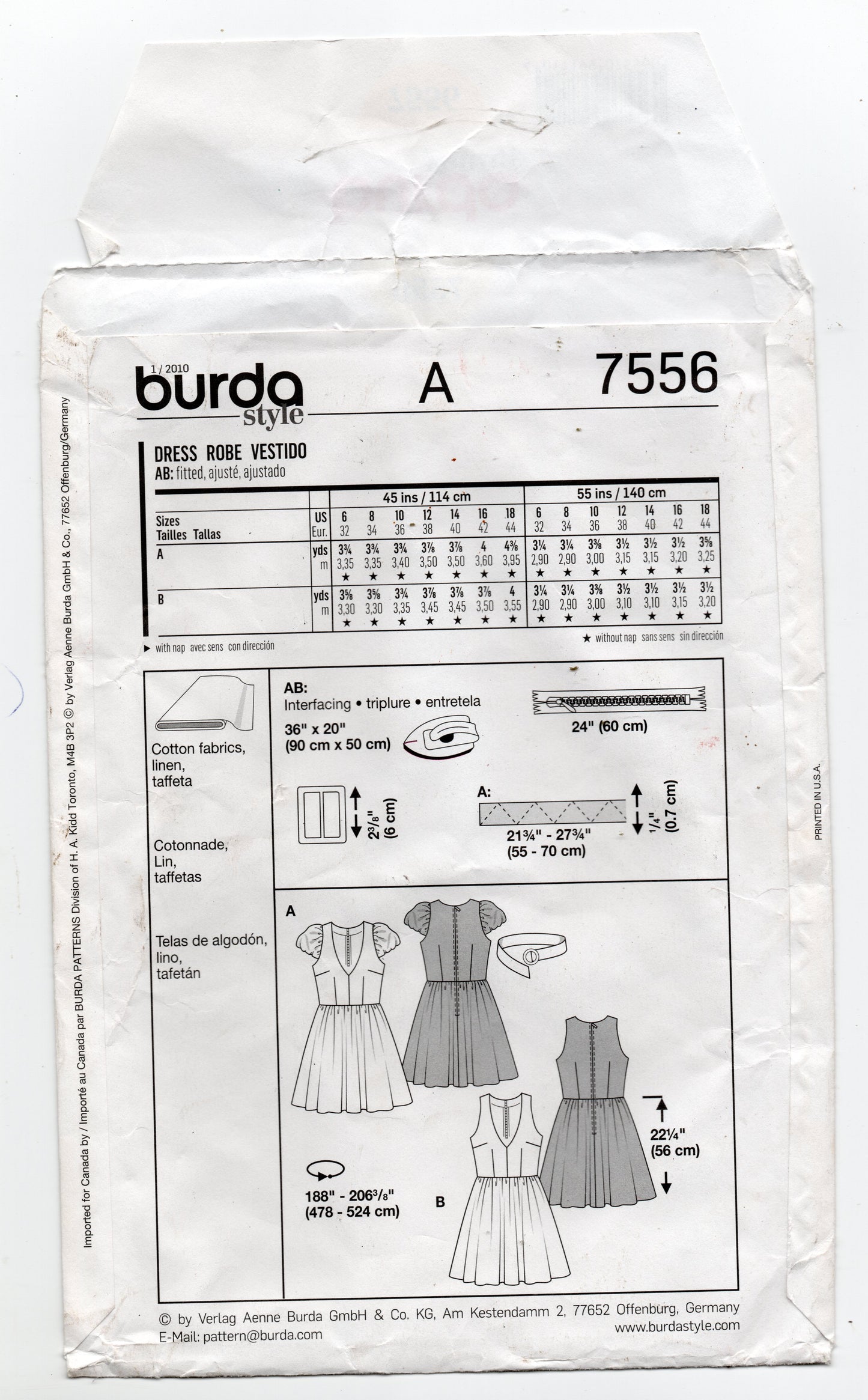 Patrón de costura Burda Young 7556 para vestido de falda amplia estilo años cincuenta para mujer, tallas 6 a 18, sin cortar, doblado de fábrica