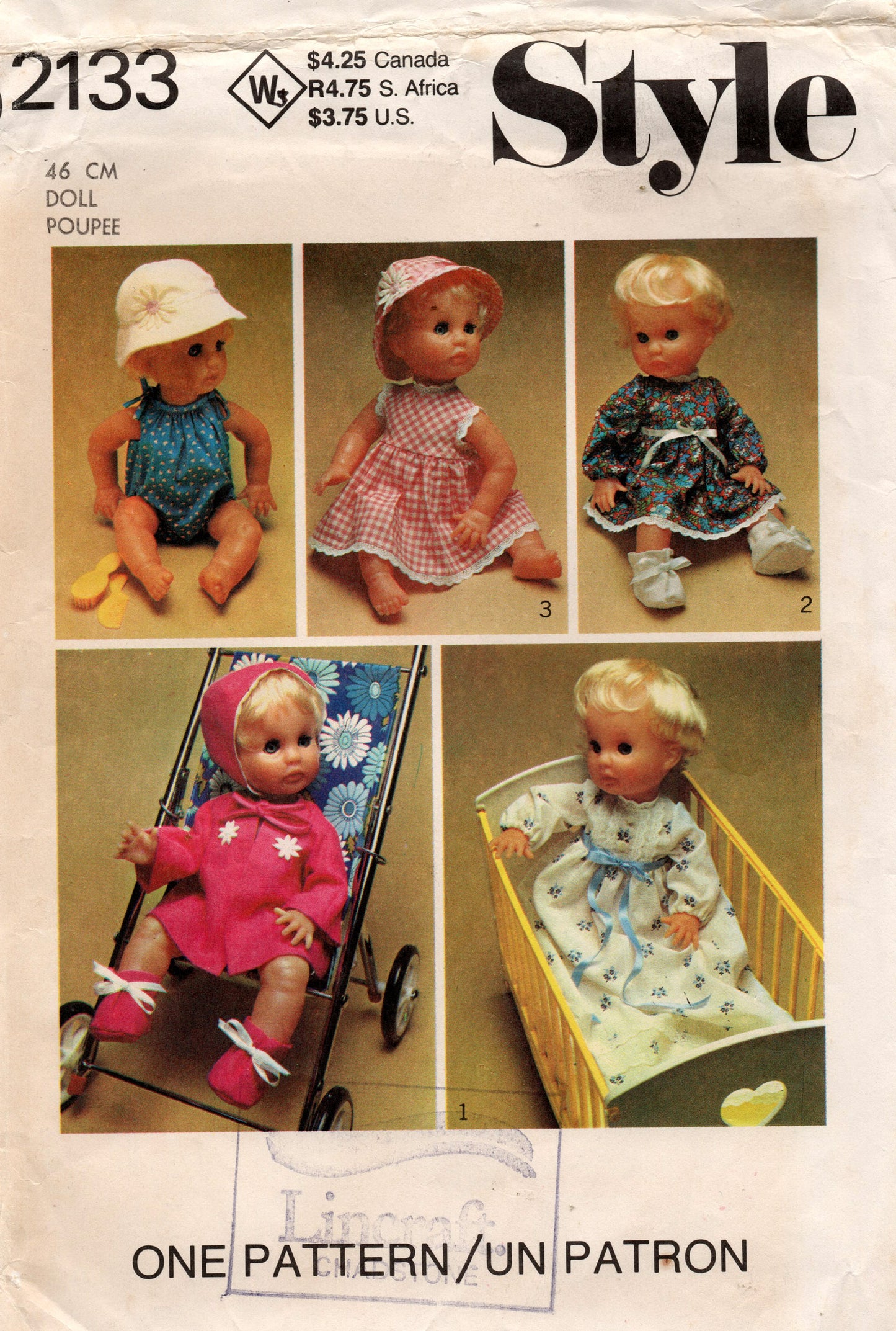 Style 2133 Retro Baby Doll's Wardrobe for 16 or 18 Inch Dolls 1970s Vintage Sewing Pattern