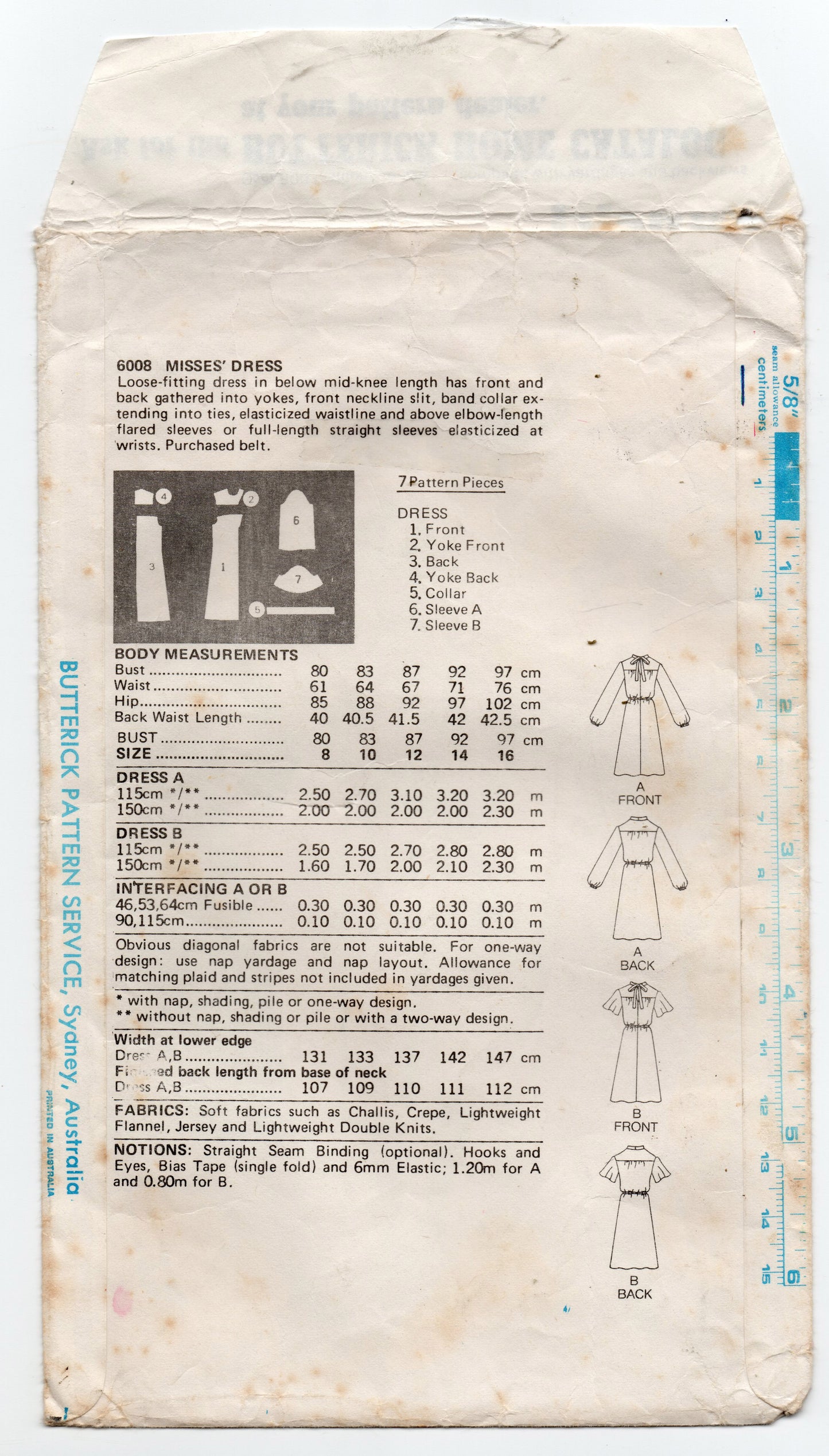 Butterick 6921 Womens Tucked Front Blouses 1980s Vintage Sewing Pattern Size 10 Bust 32.5 inches