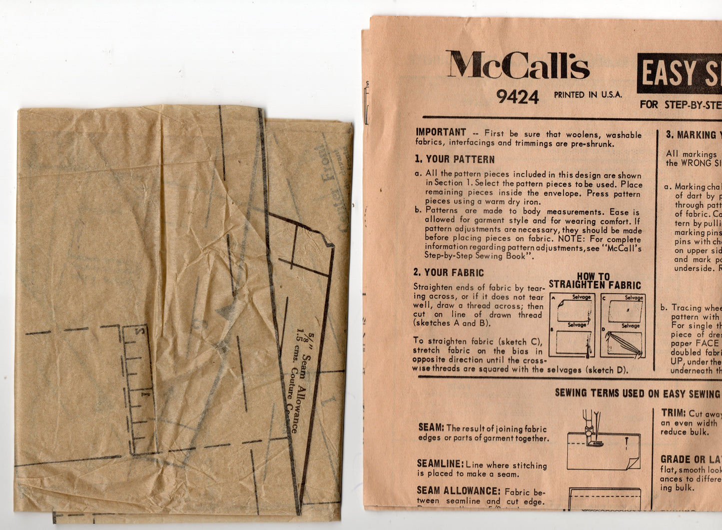 McCall's 9424 Womens Shirtdress in 3 Versions 1960s Vintage Sewing Pattern Size 12 Bust 34 inches