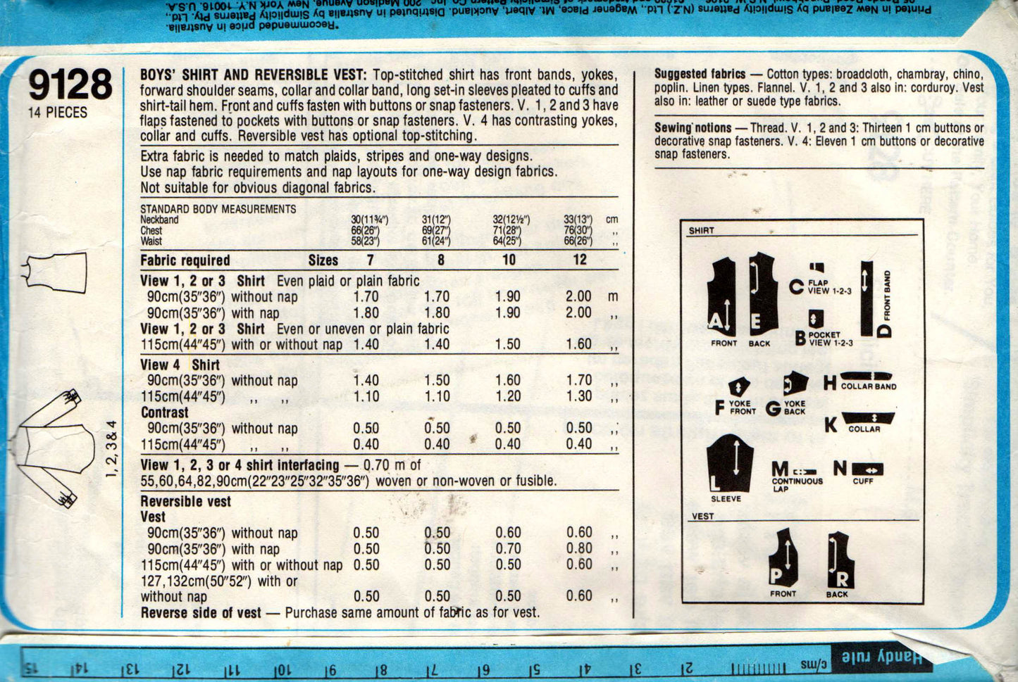 Simplicity 9128 Teen Boys Western Shirt & Reversible Vest 1970s Vintage Sewing Pattern Size 12 UNCUT Factory Folded