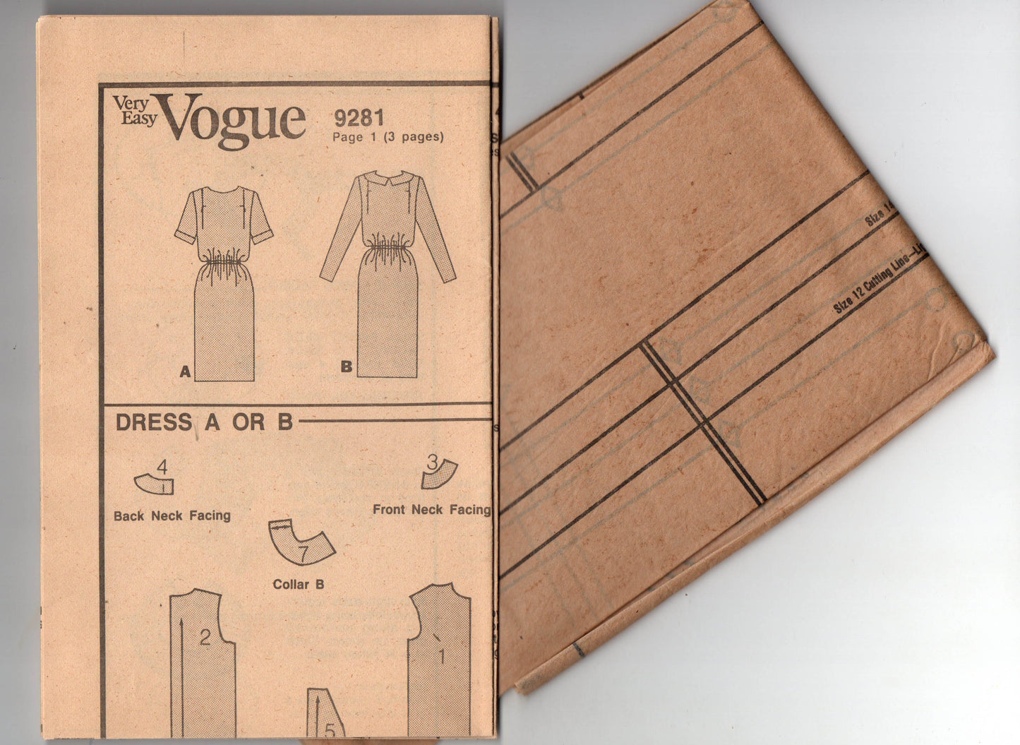 Vogue 9281 Womens Straight Dress 1980s Vintage Sewing Pattern Size 12 & 14 or 18 - 22