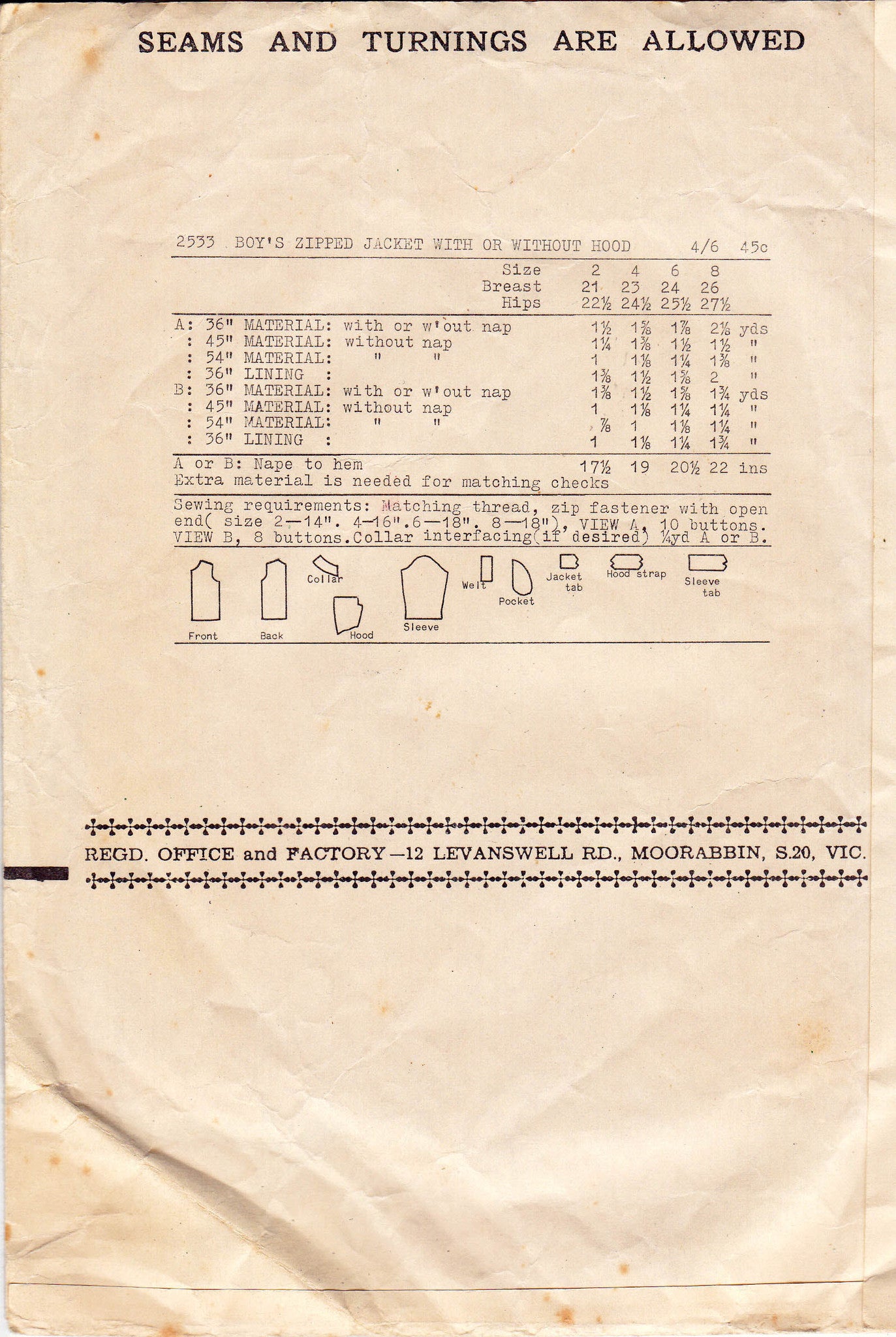 Weigels' 2533 Boys RETRO Hoodie Jacket 1960s Vintage Sewing Pattern Size 4