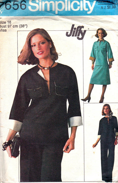 Simplicity 7656 Womens Caftan Top Skirt Pants 1970s Vintage Sewing Pattern Size 16 Bust 38 inches